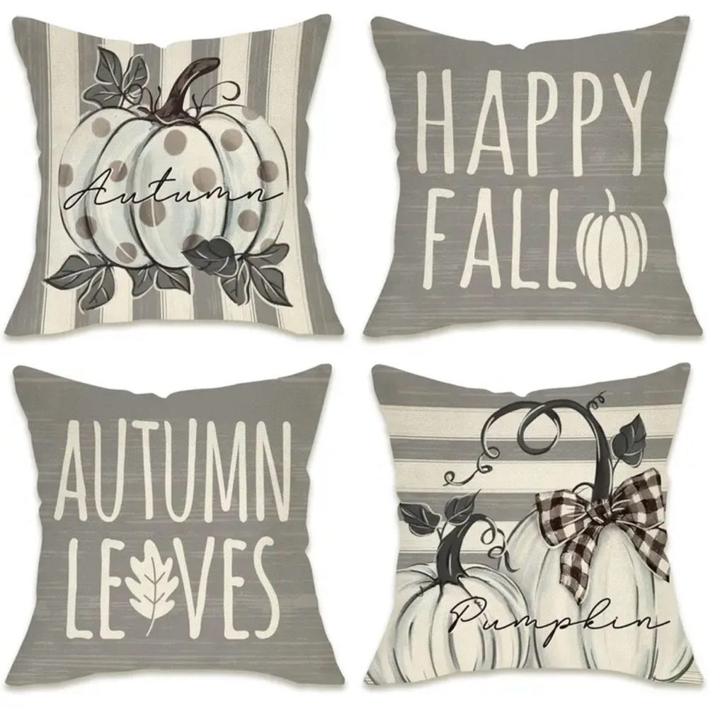New Set of 4 Pumpkin Fall Throw Pillow Covers 18 x 18